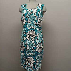 CLEO blue floral paisley print sleeveless cocktail party midi wiggle dress sz 10